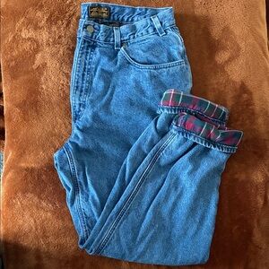 Vintage USA made Eddie Bauer flannel lined blue jeans